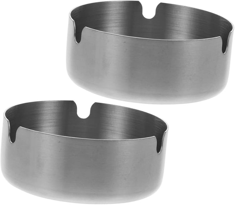 قطعتان 8 سم صحن رماد دائري من الفولاذ المقاوم للصدأ داخلي خارجي محمول حامل رماد لسطح المكتب - Image 1